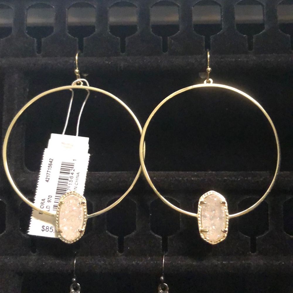 Gold Elora earrings with iridescent drusy stone